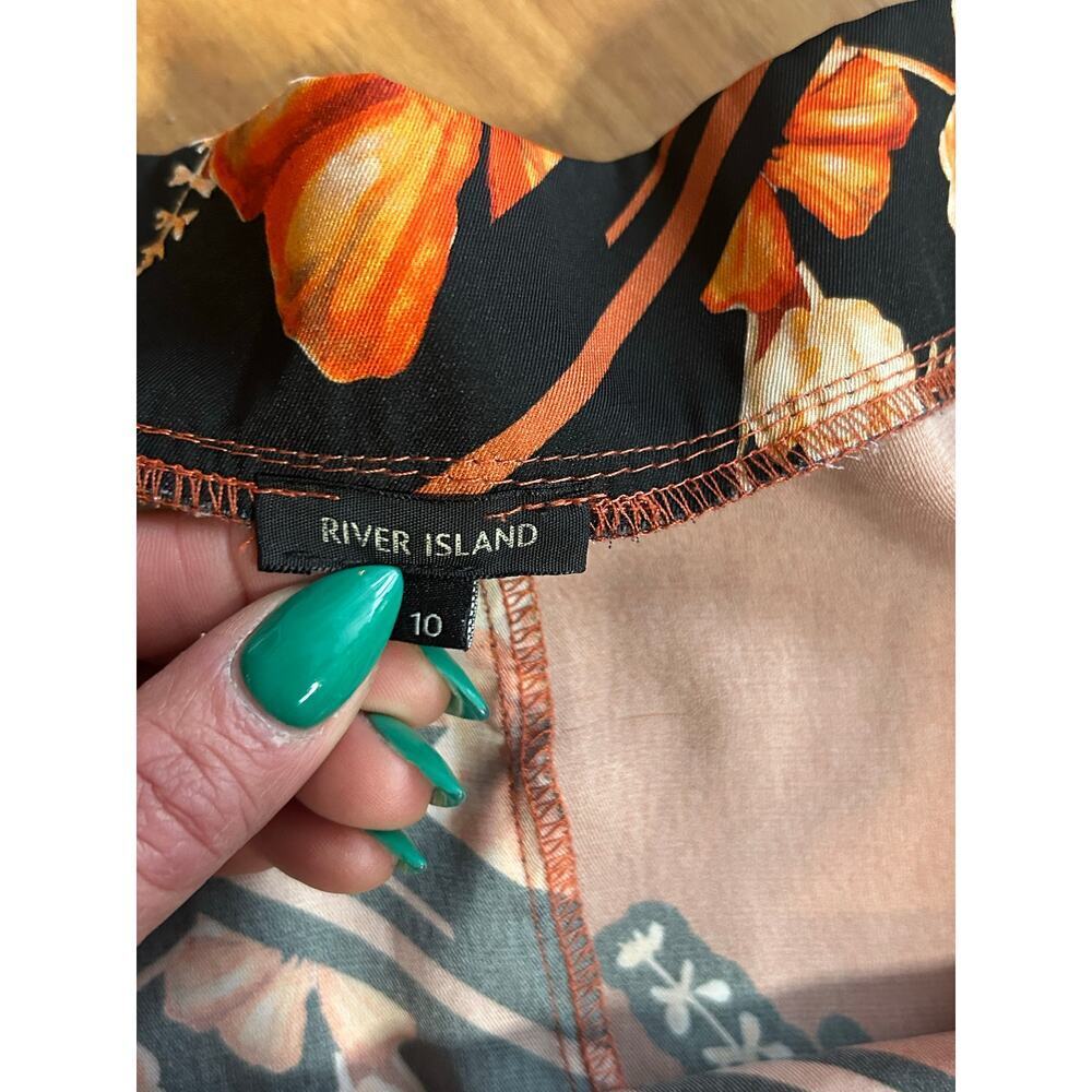 River Island Off the shoulder Satin Top copper tropical print blouse size 10 - Picture 8 of 10
